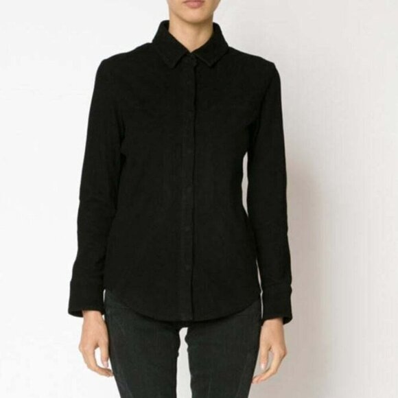 RTA Suede Shirt Jacket Womens Small Black Fringed Leather Snap Front Slim - Picture 2 of 11